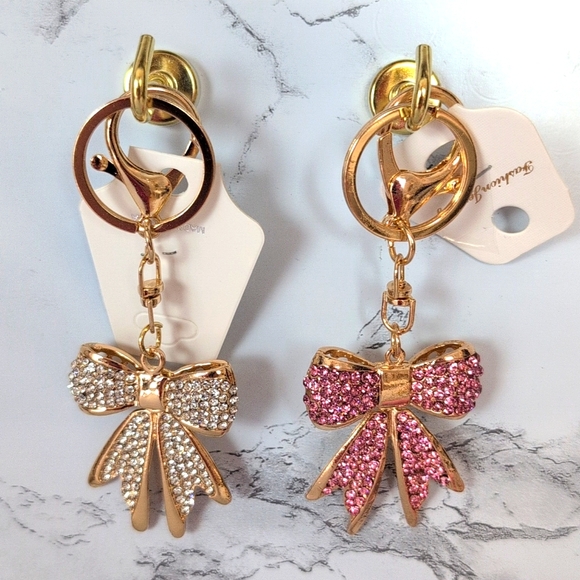 NWT Rhinestone Sparkling Gold Bow Keychain Bag Charms - Picture 1 of 5